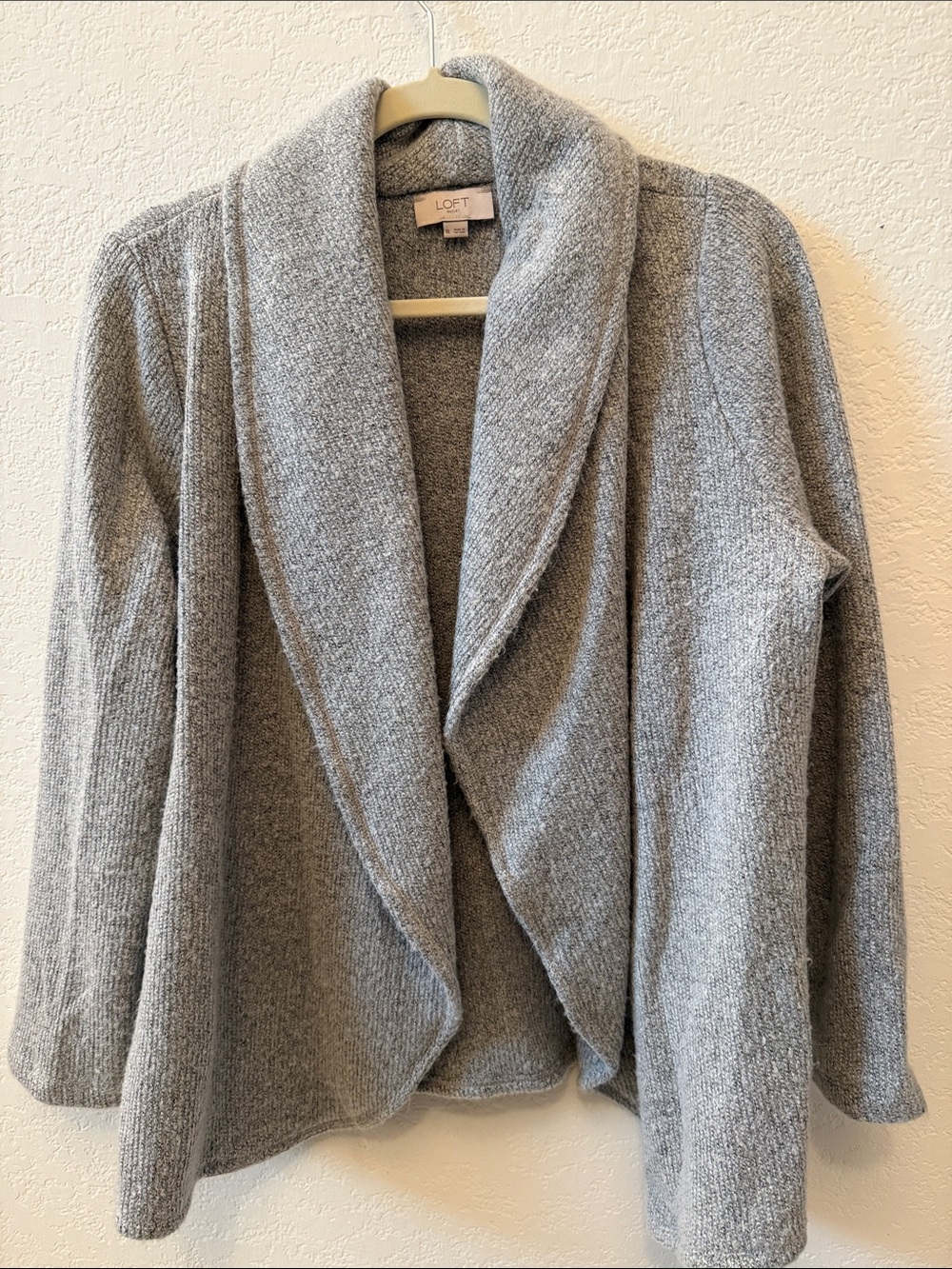 LOFT Light Gray Shawl Collar Open Front Cardigan